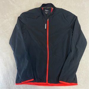 Reebok Play Dry Running Club Back Graphic Black Pink Wind Jacket Size Medium